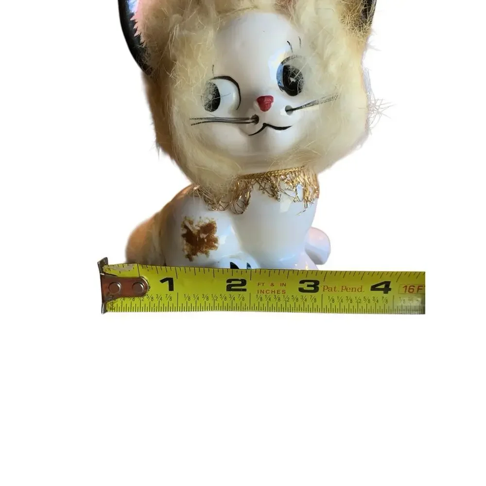 Vintage Brinn's Furry Anthropomorphic Ceramic Cat Kitten Figurine Big‎ Eyes 50s